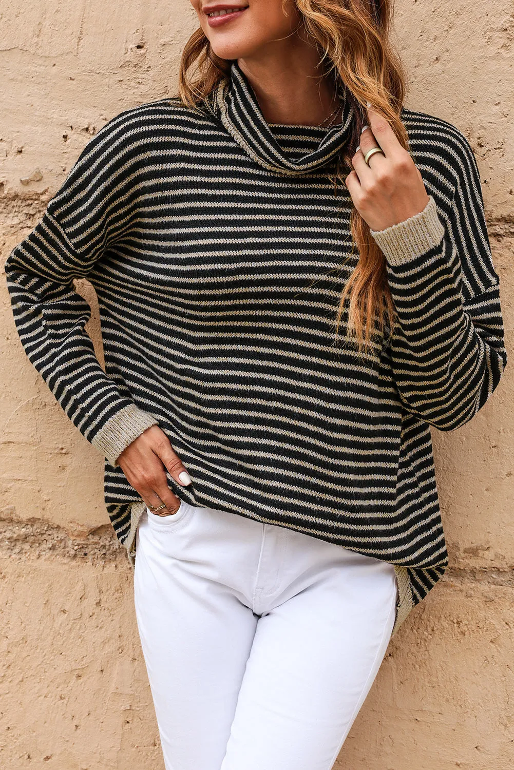 Alaia Striped Turtleneck Loose Sweater