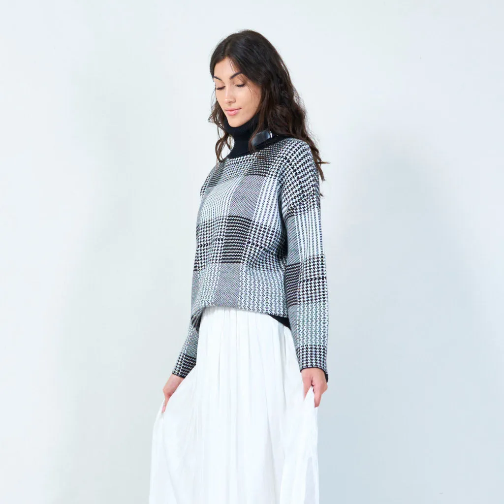 Checkered turtleneck sweater with buckle detail wholesale