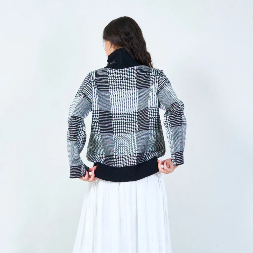 Checkered turtleneck sweater with buckle detail wholesale