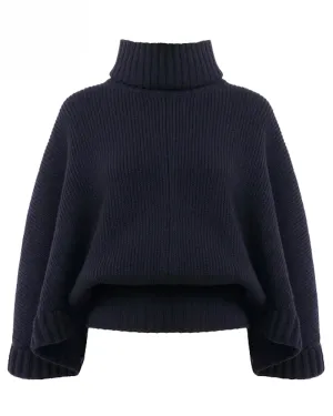 Classic Navy Cropped Turtleneck Sweater