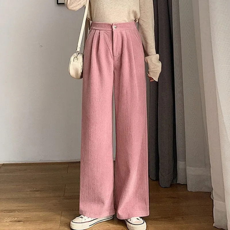 Corduroy High Waist Pleated Pants