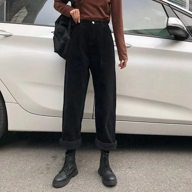 Corduroy High Waist Pleated Pants