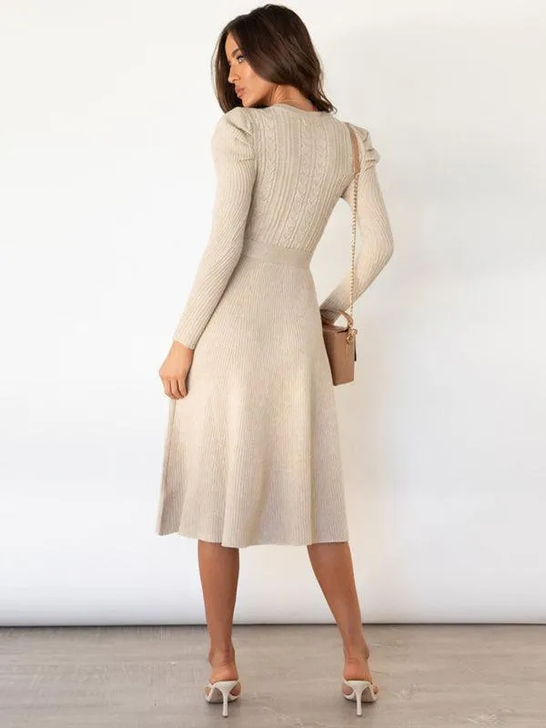 Elegant Belted Cable Knit Sweater Dress - Women's Chic Fashion