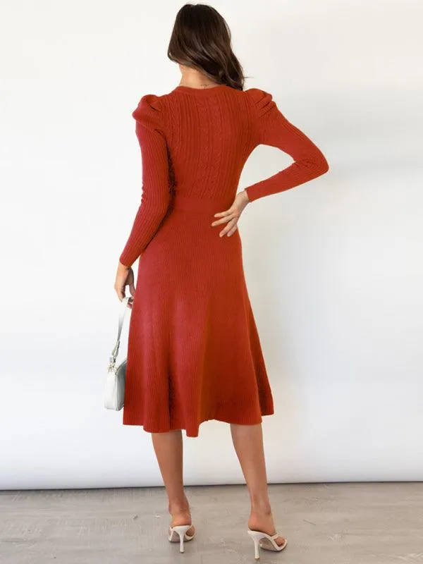 Elegant Belted Cable Knit Sweater Dress - Women's Chic Fashion