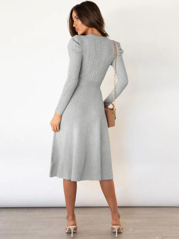 Elegant Belted Cable Knit Sweater Dress - Women's Chic Fashion