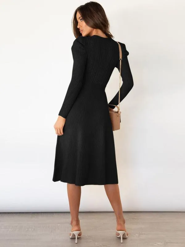 Elegant Belted Cable Knit Sweater Dress - Women's Chic Fashion