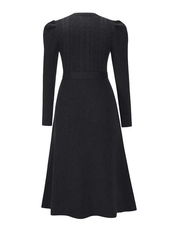 Elegant Belted Cable Knit Sweater Dress - Women's Chic Fashion