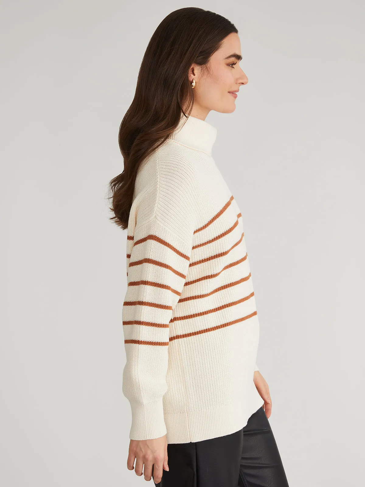 Elise: 100% Cotton Oversize Stripe Turtleneck Pullover