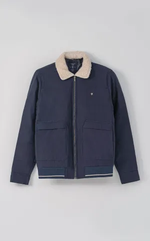 FAUX COLLAR F/S QUILTED JACKET NAVY