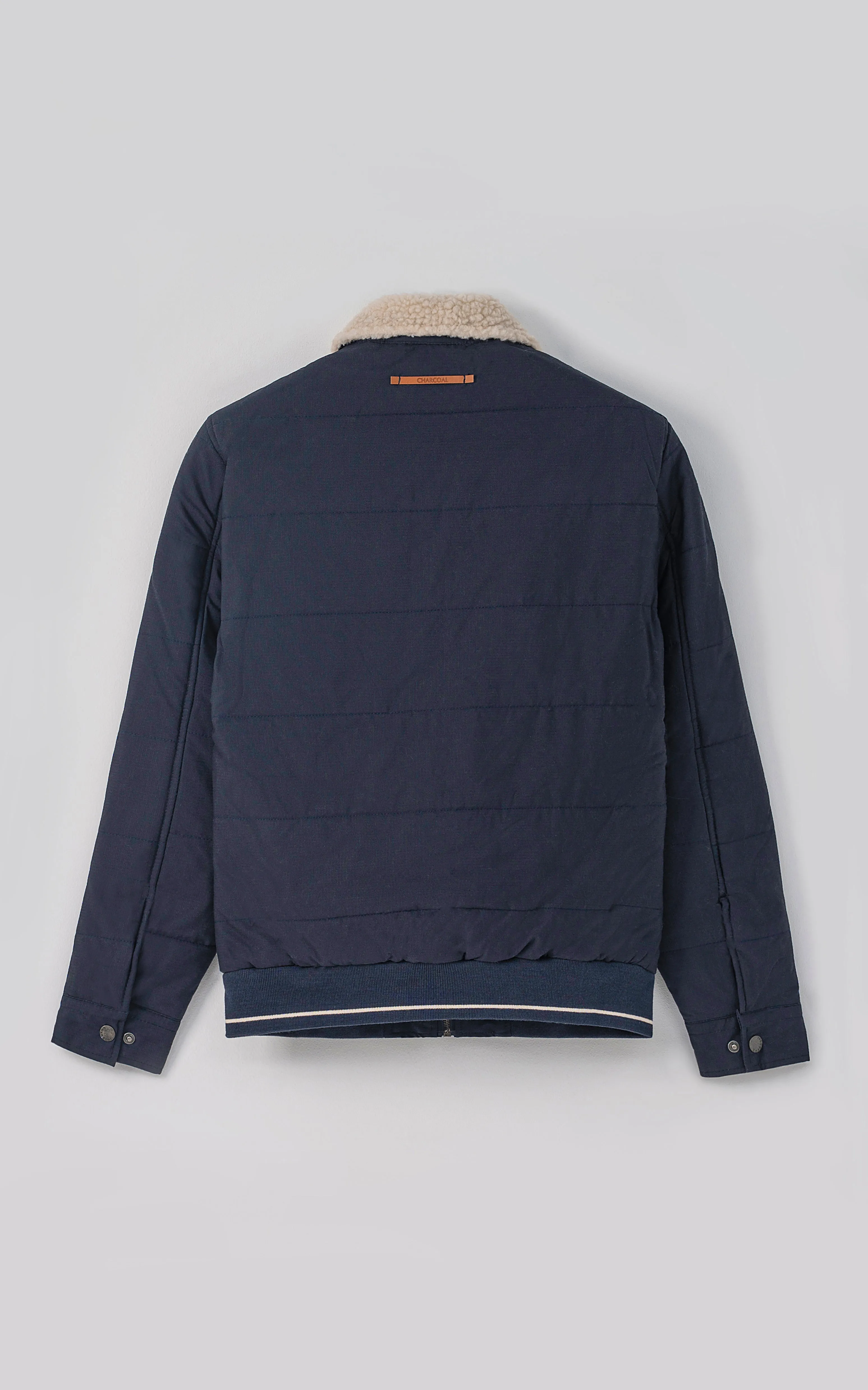 FAUX COLLAR F/S QUILTED JACKET NAVY