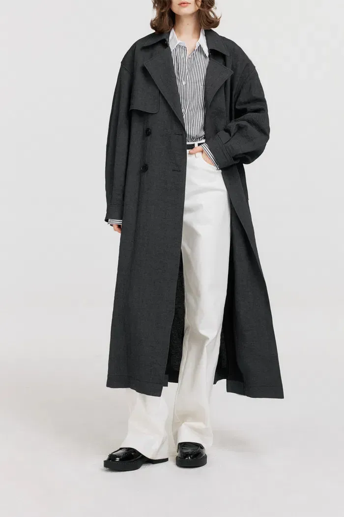 Gizele Detachable Belt Trench Coat in Linen Blend