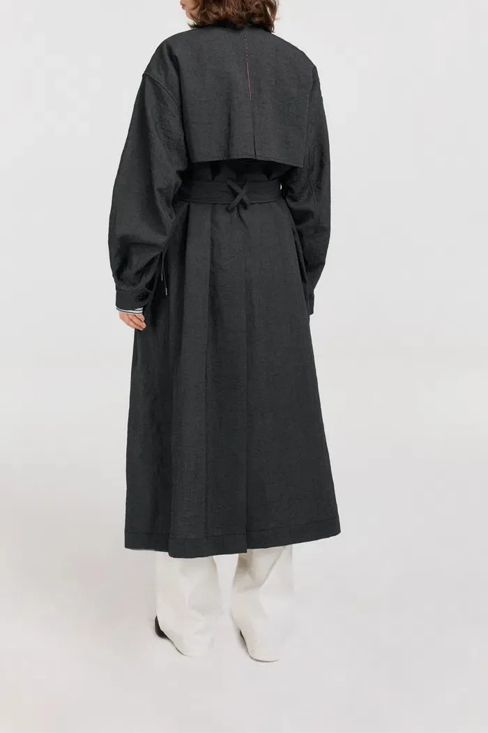 Gizele Detachable Belt Trench Coat in Linen Blend