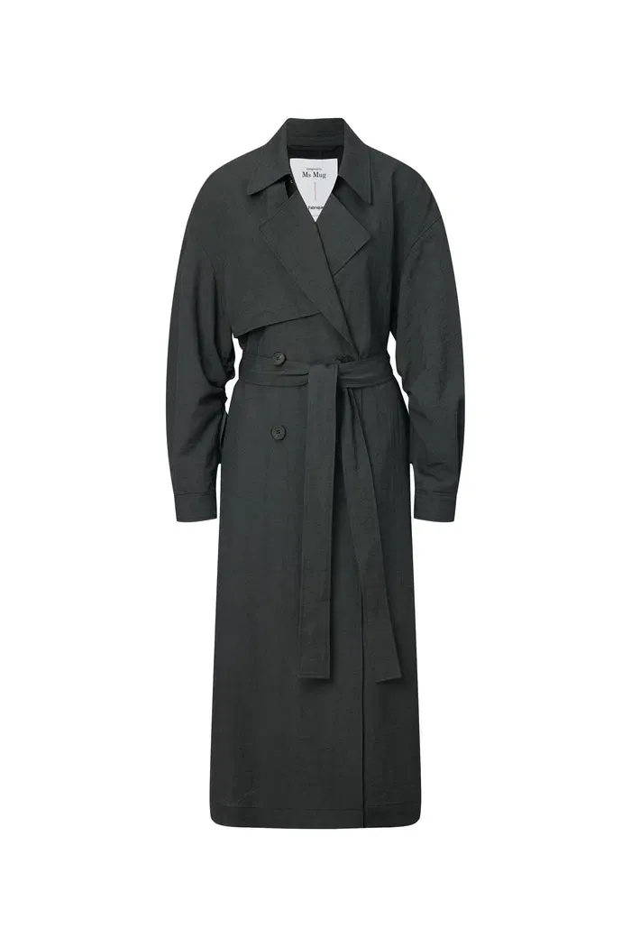 Gizele Detachable Belt Trench Coat in Linen Blend