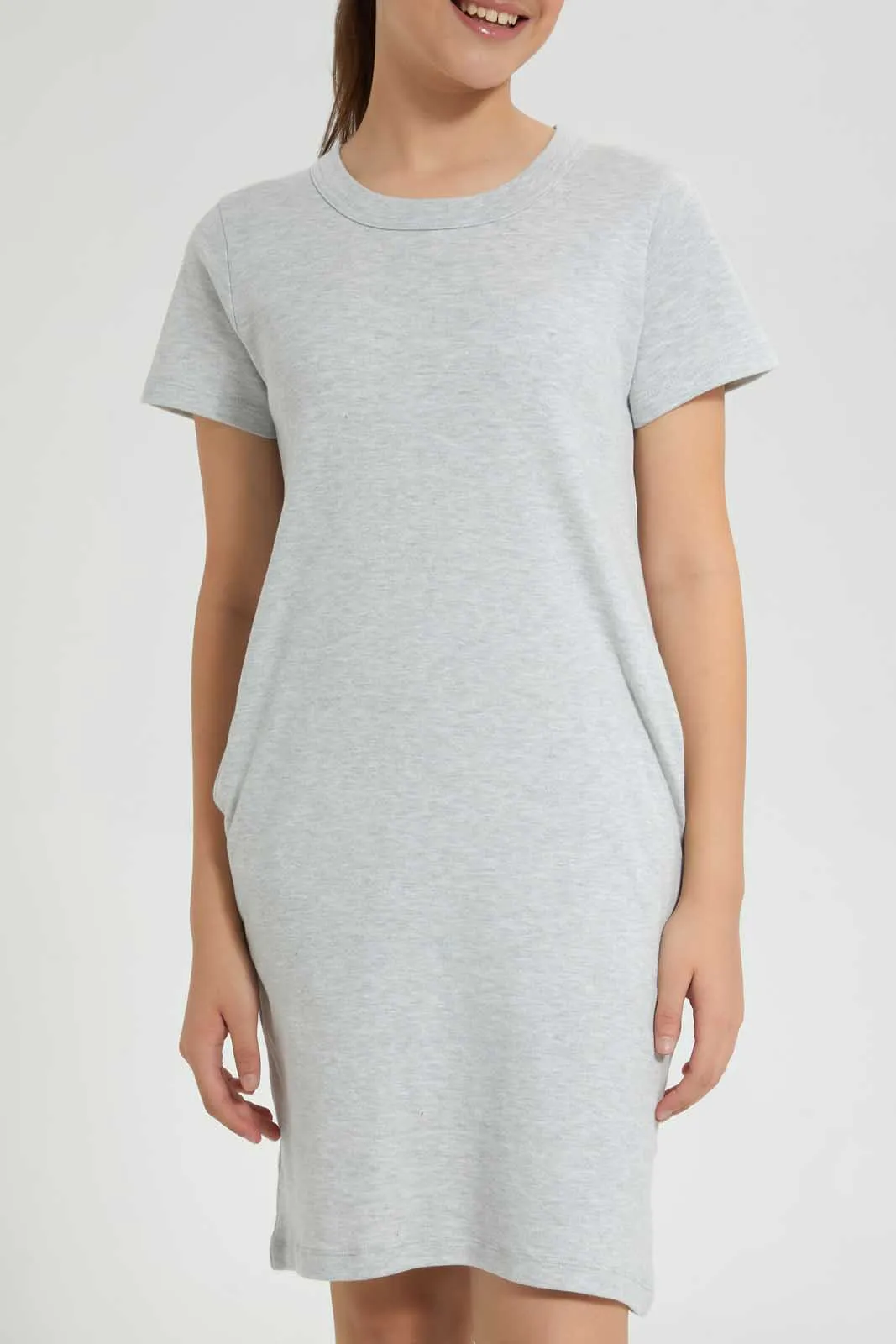 Grey Melange Basic Knitted Dress