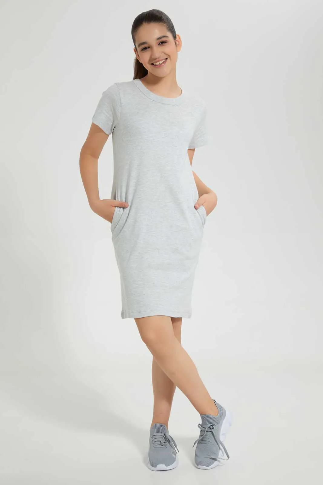 Grey Melange Basic Knitted Dress