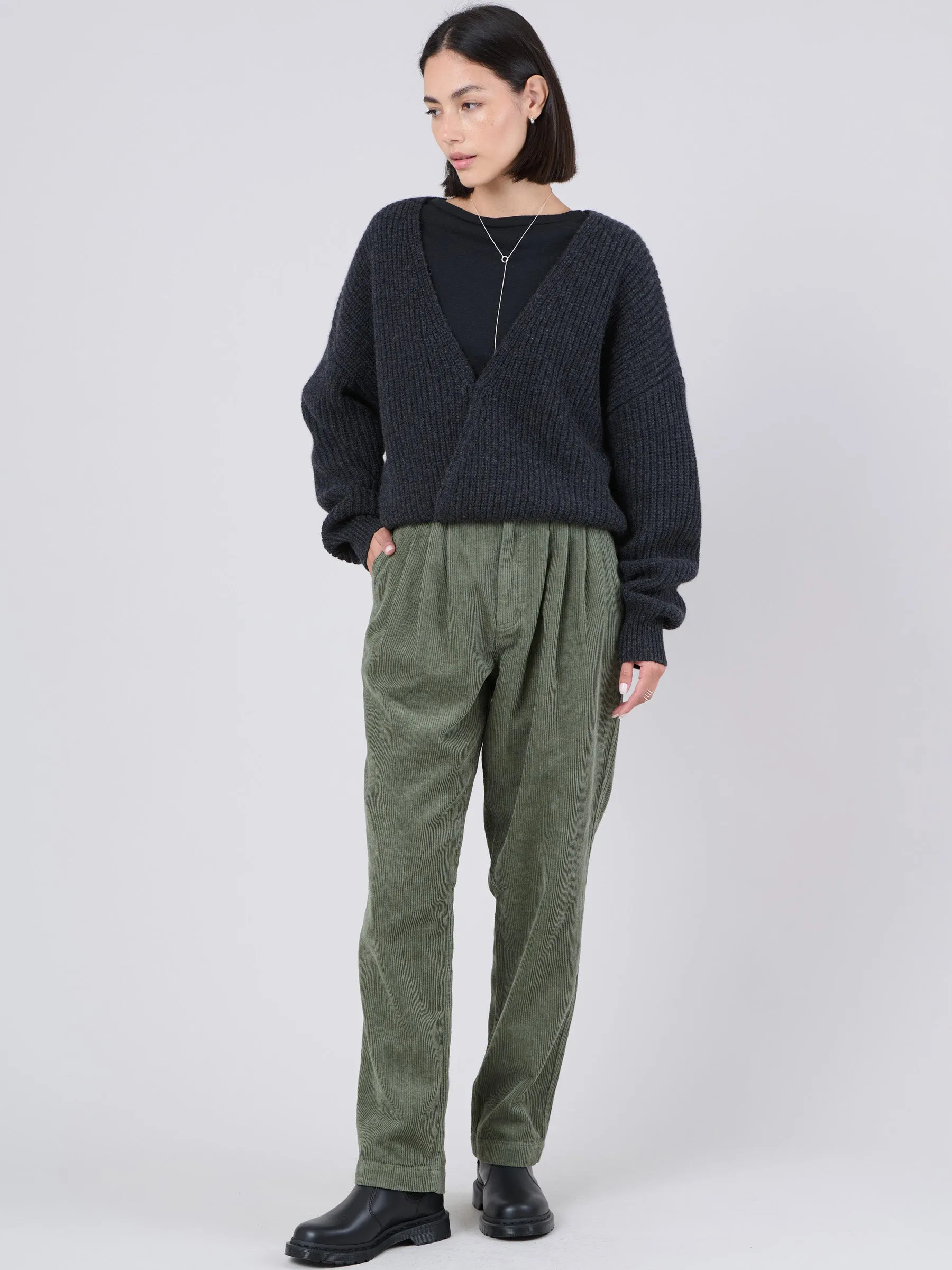 Hemp Organic Cotton Corduroy Front Pleats Trousers