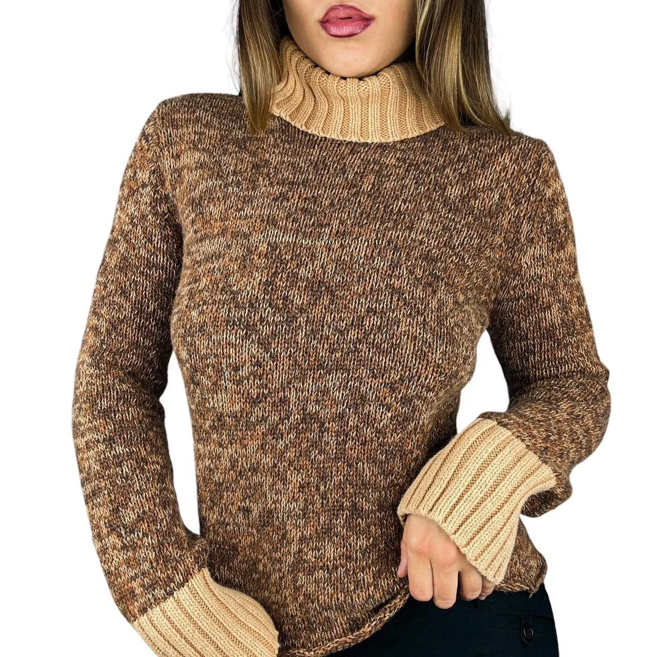 Honey Brown Chunky Knit Turtleneck (M)