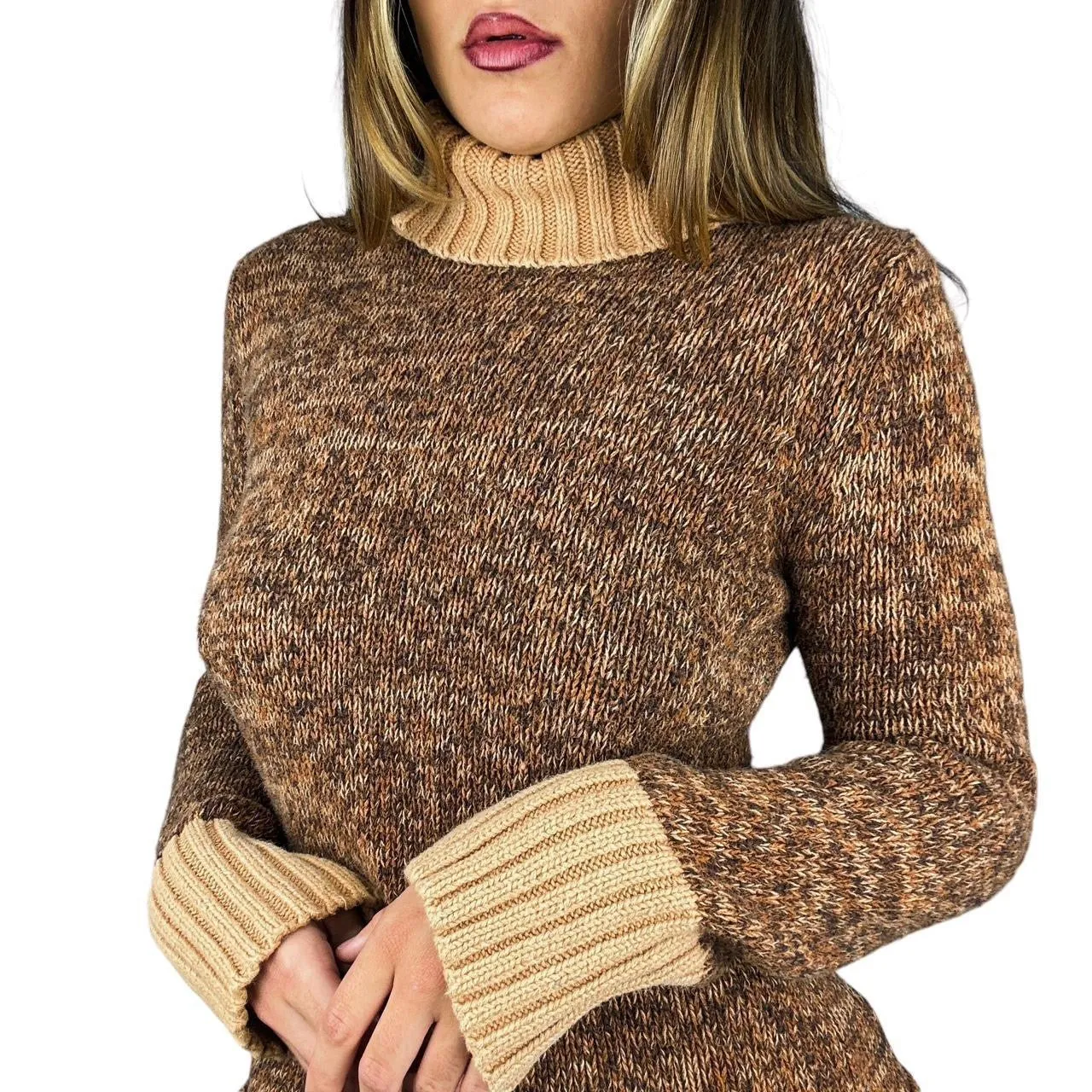 Honey Brown Chunky Knit Turtleneck (M)