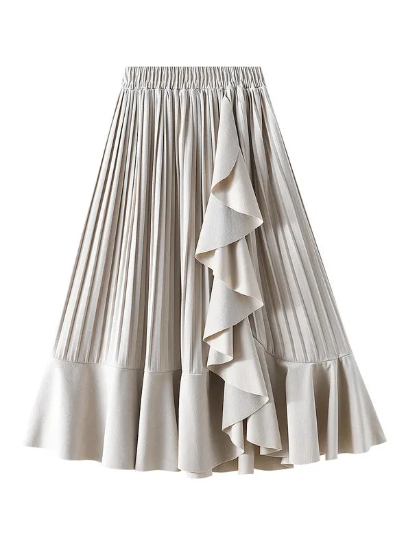 Irregular Ruffled Pleated Skirt