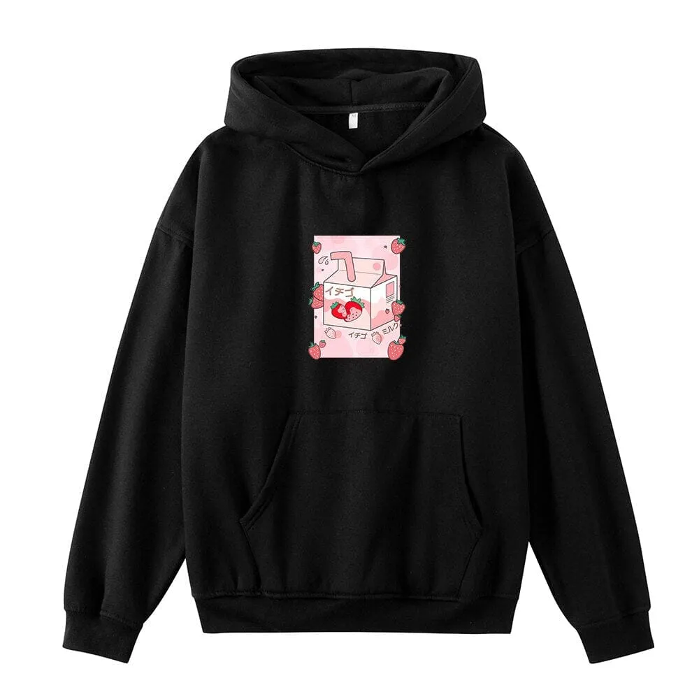 Kawaii Strawberry Milk Box Oversized Soft Hoodies