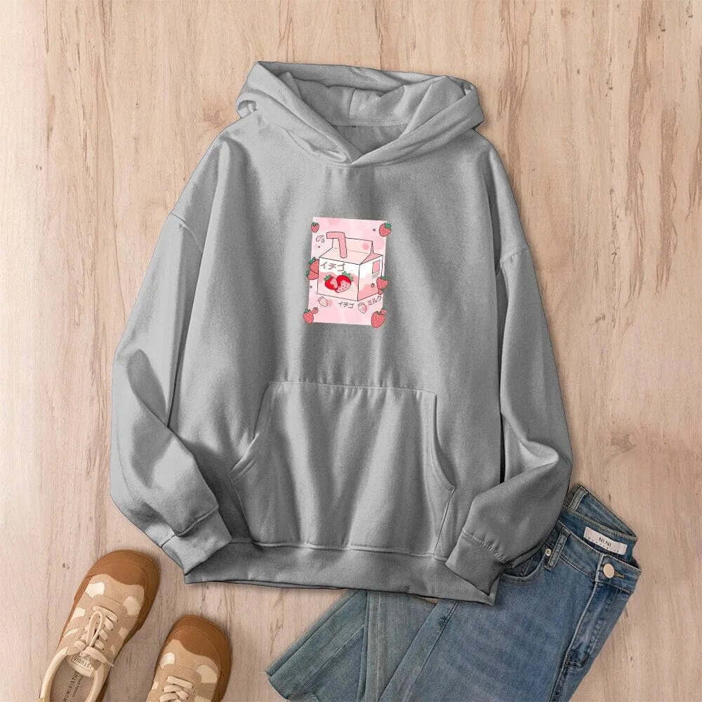 Kawaii Strawberry Milk Box Oversized Soft Hoodies