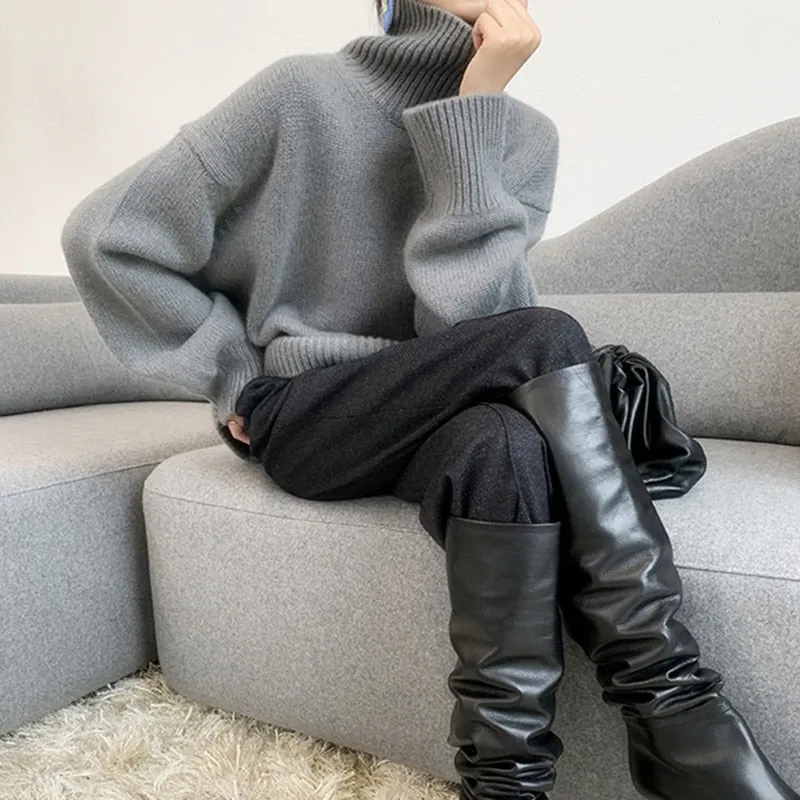 Knitted Turtleneck Sweater Casual Basic Pullover