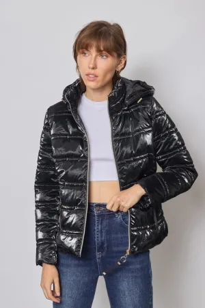 Light and Shiny Down Jacket with hood BLACK