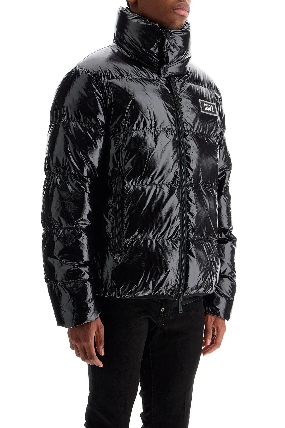 LIGHTWEIGHT BLACK PADDED NYLON JACKET WITH HIGH COLLAR