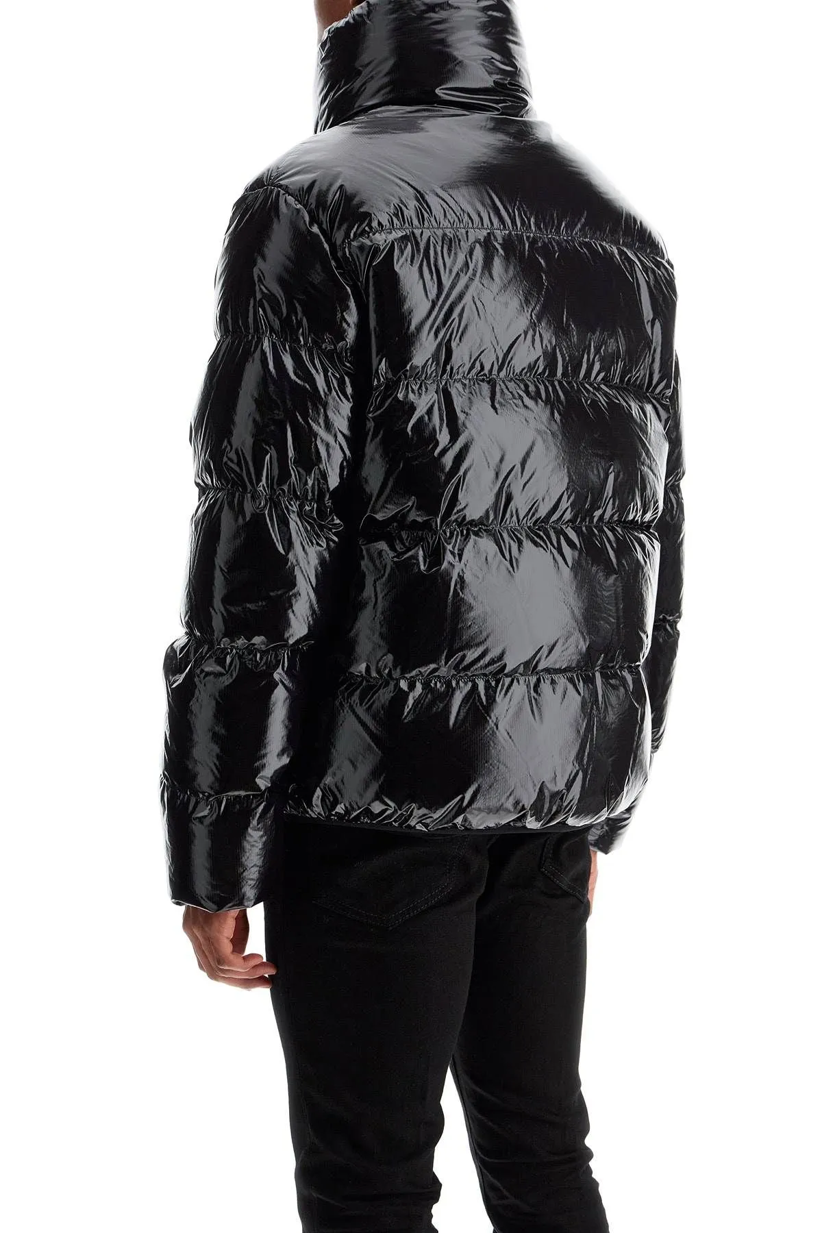 LIGHTWEIGHT BLACK PADDED NYLON JACKET WITH HIGH COLLAR