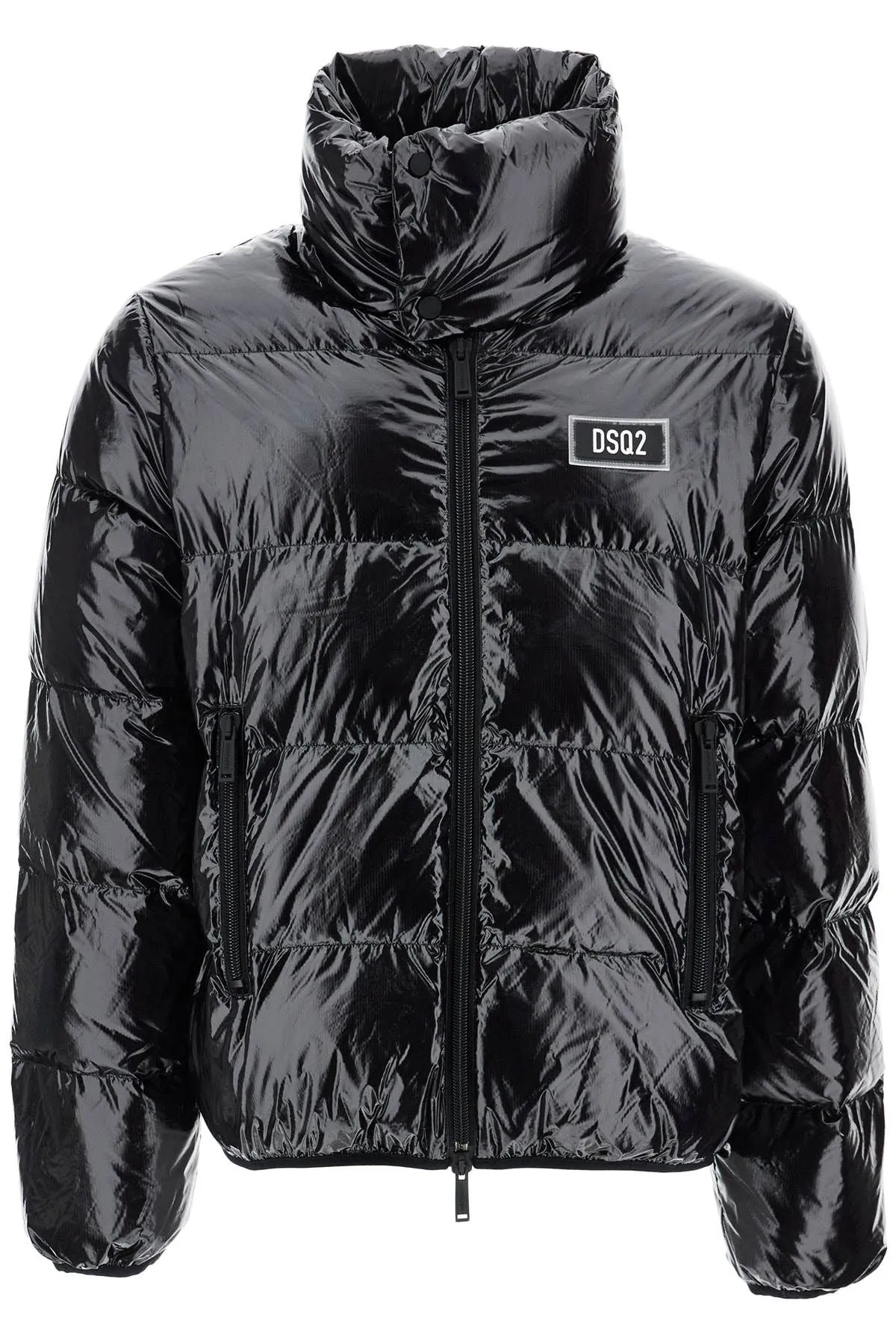 LIGHTWEIGHT BLACK PADDED NYLON JACKET WITH HIGH COLLAR