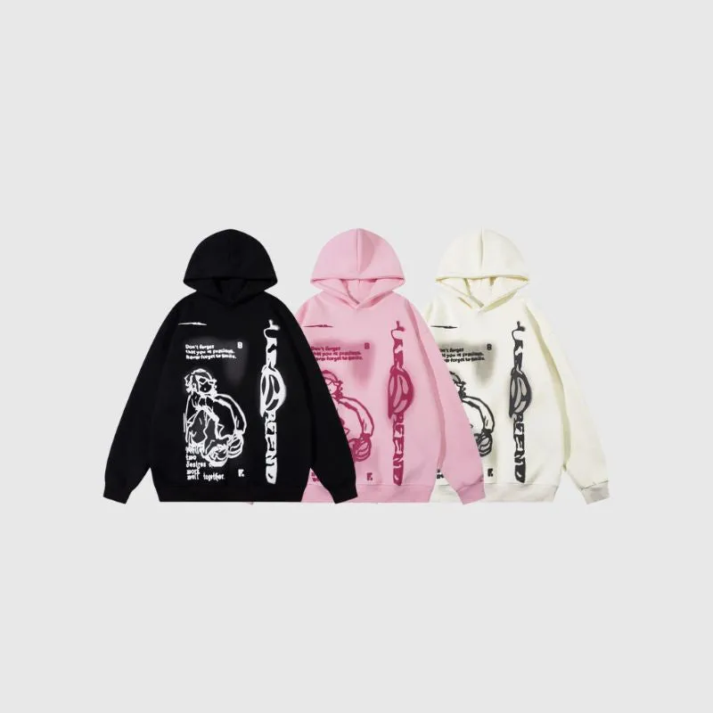 Line Person & Letter Printed Hoodies