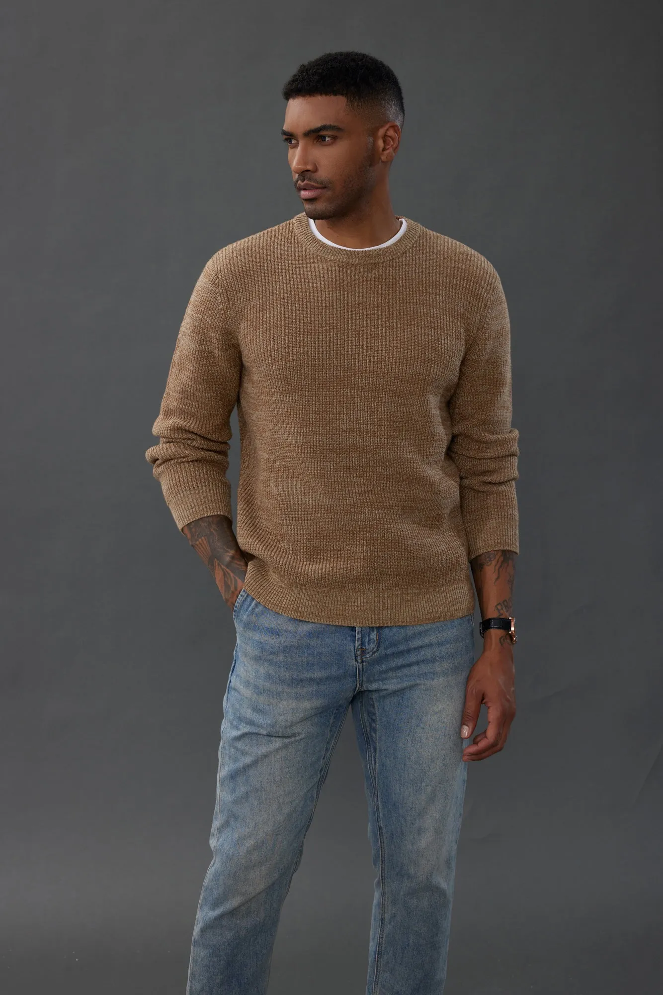 Men's Crewneck Sweater Long Sleeve Vintage Knitted Pullover