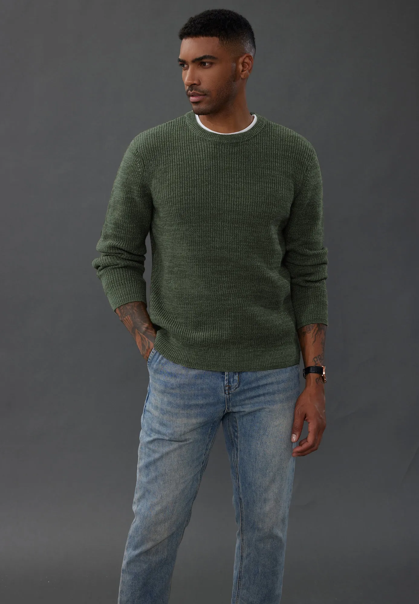 Men's Crewneck Sweater Long Sleeve Vintage Knitted Pullover