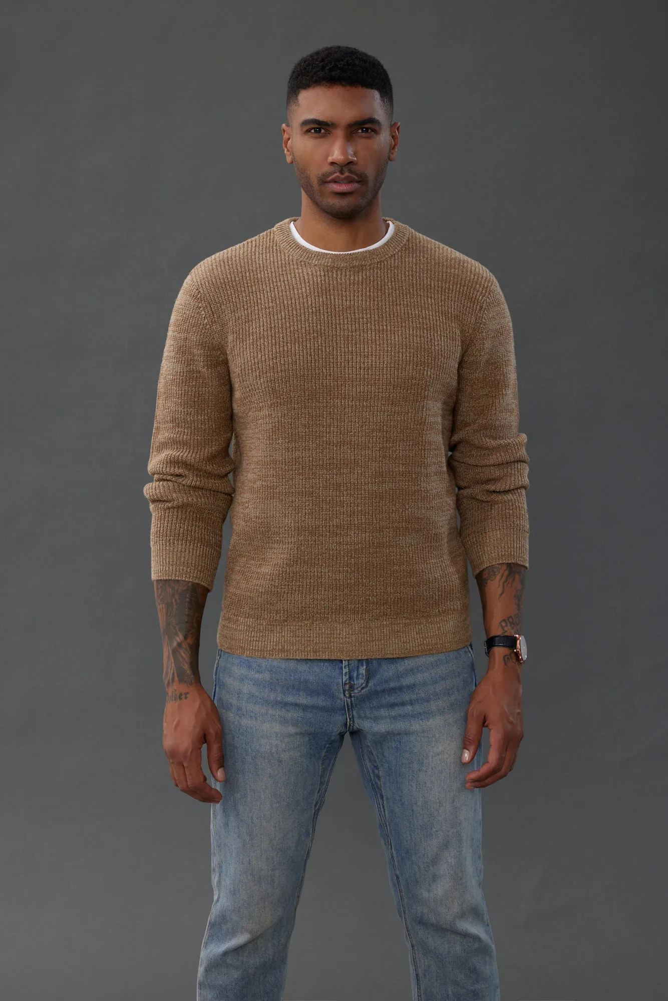 Men's Crewneck Sweater Long Sleeve Vintage Knitted Pullover