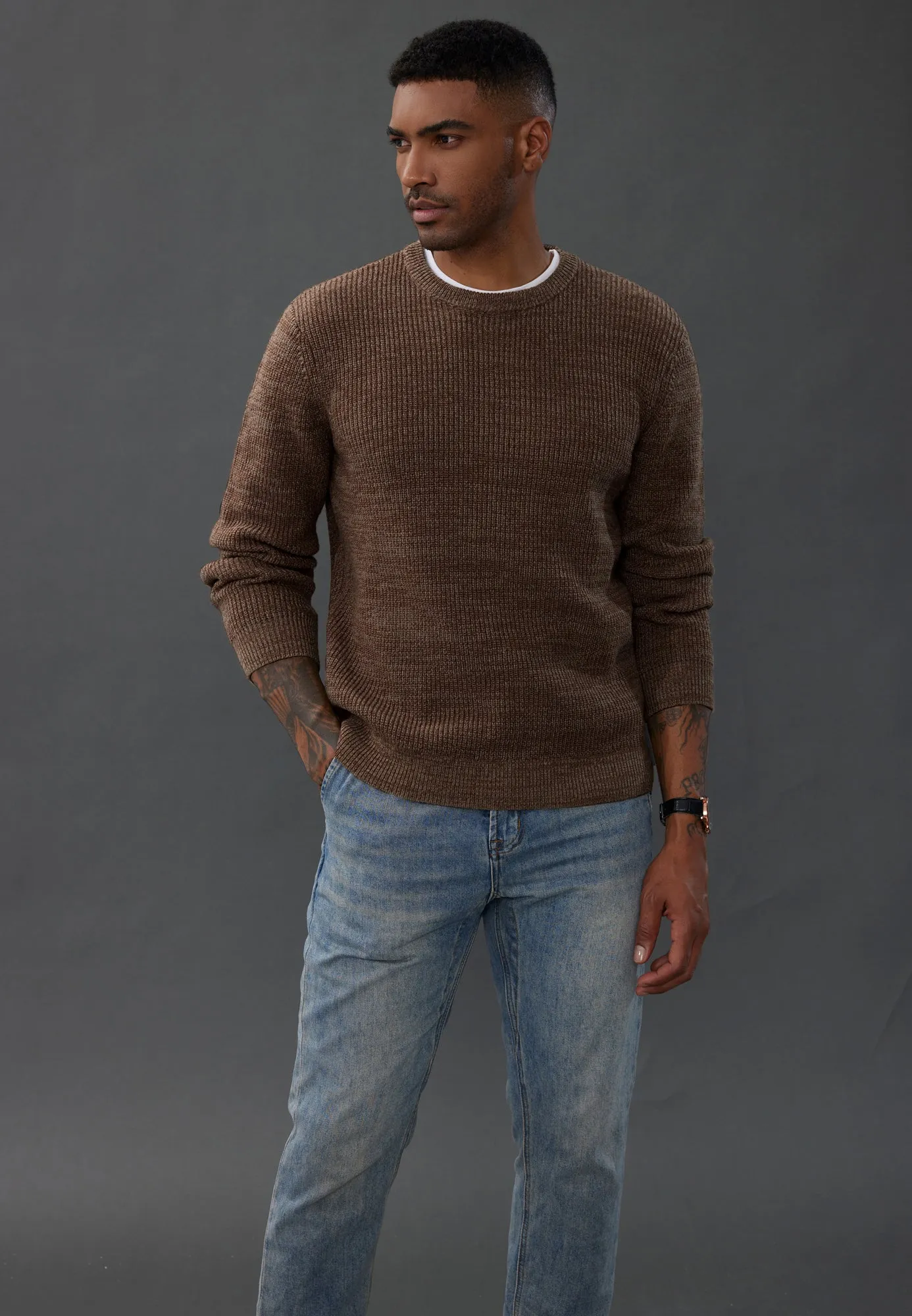 Men's Crewneck Sweater Long Sleeve Vintage Knitted Pullover