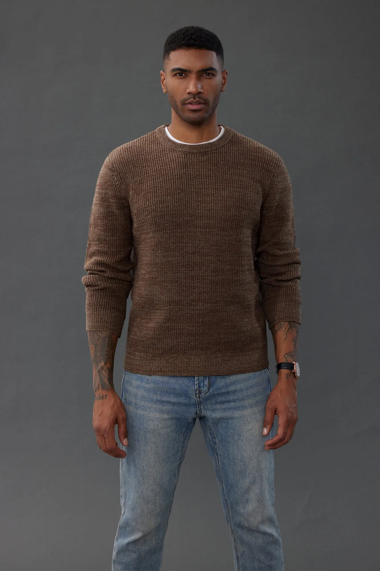 Men's Crewneck Sweater Long Sleeve Vintage Knitted Pullover