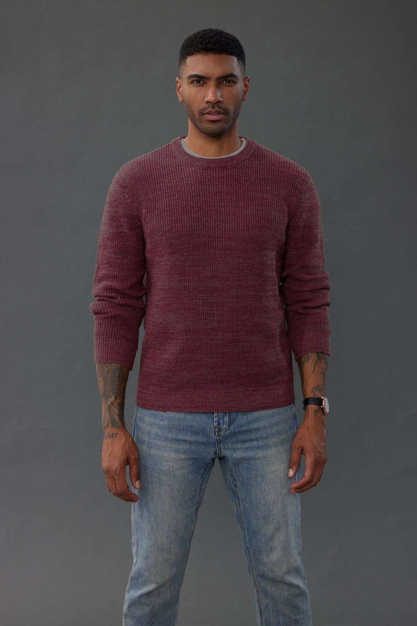 Men's Crewneck Sweater Long Sleeve Vintage Knitted Pullover