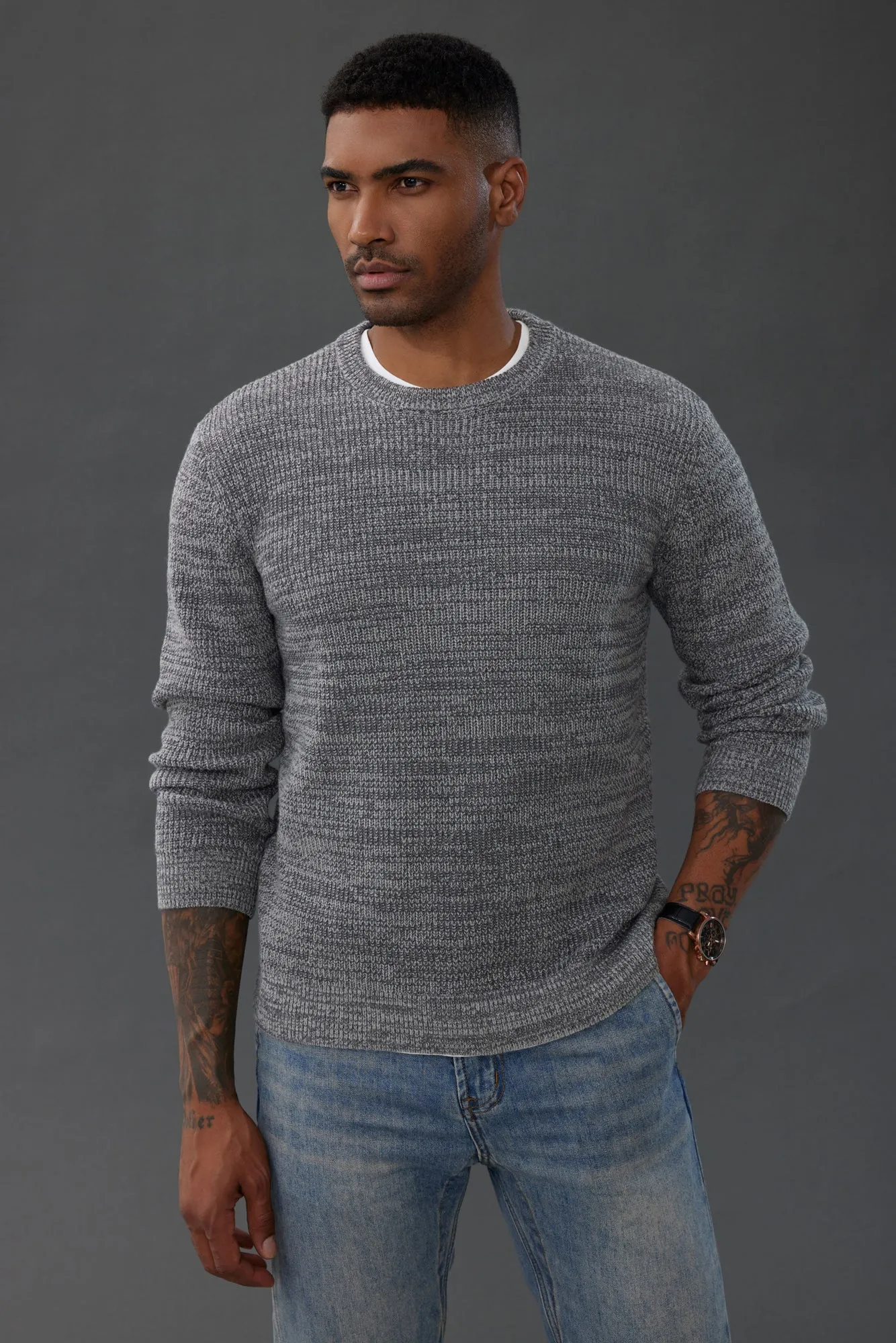 Men's Crewneck Sweater Long Sleeve Vintage Knitted Pullover