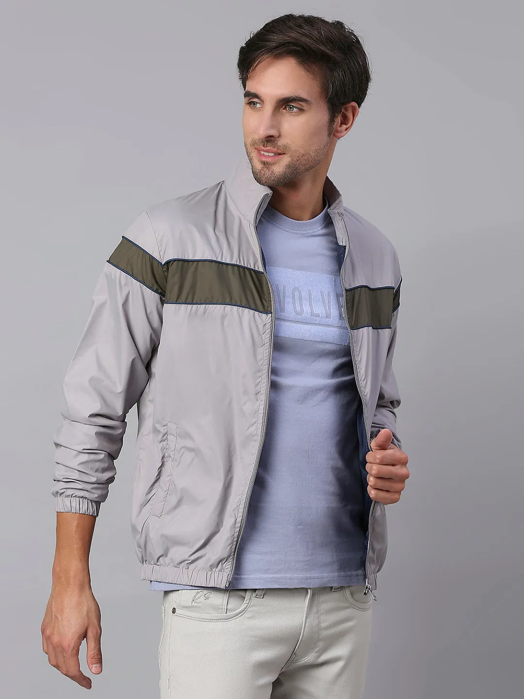 Men's Grey Regular Fit Hooded Winterwear Puffer Jackets