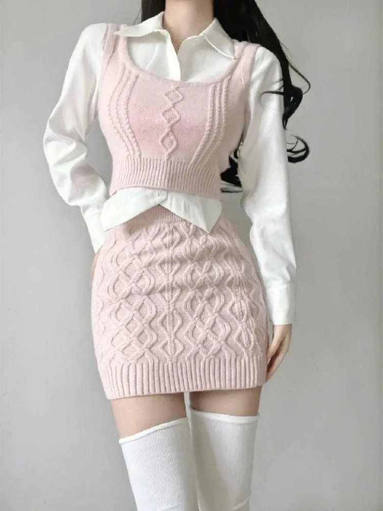 Miss Pink Sweet Knitted 3 Piece Set