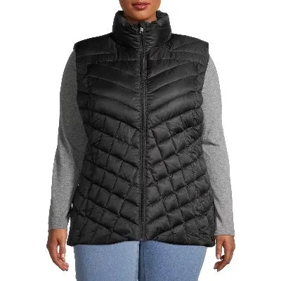 Plus Down Blend Chevron Quilted Puffer Vest Black