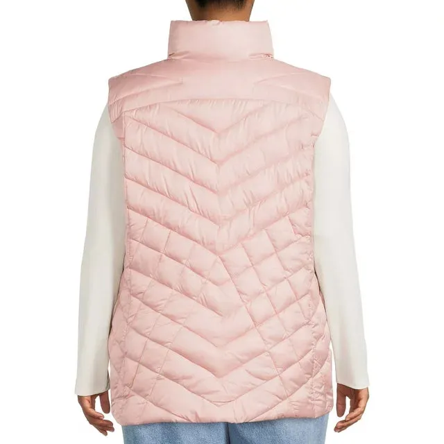 Plus Down Blend Chevron Quilted Puffer Vest Blush