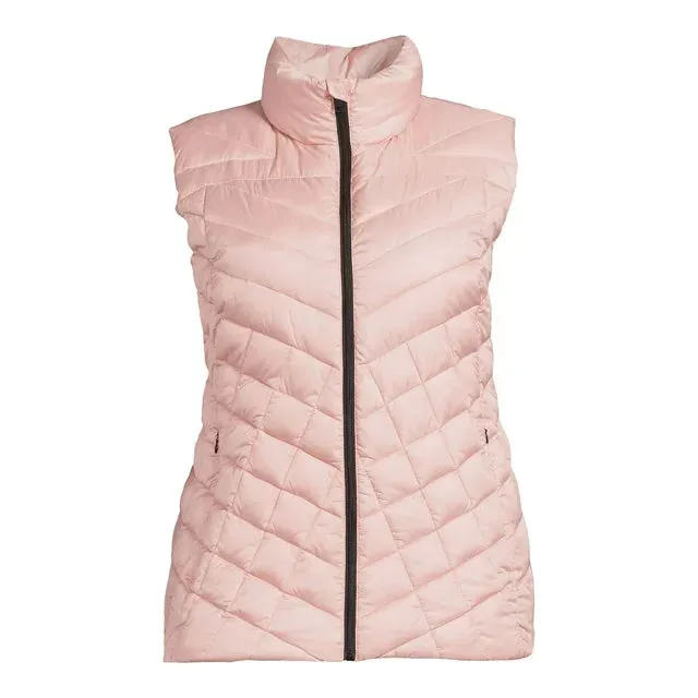 Plus Down Blend Chevron Quilted Puffer Vest Blush