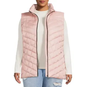 Plus Down Blend Chevron Quilted Puffer Vest Blush