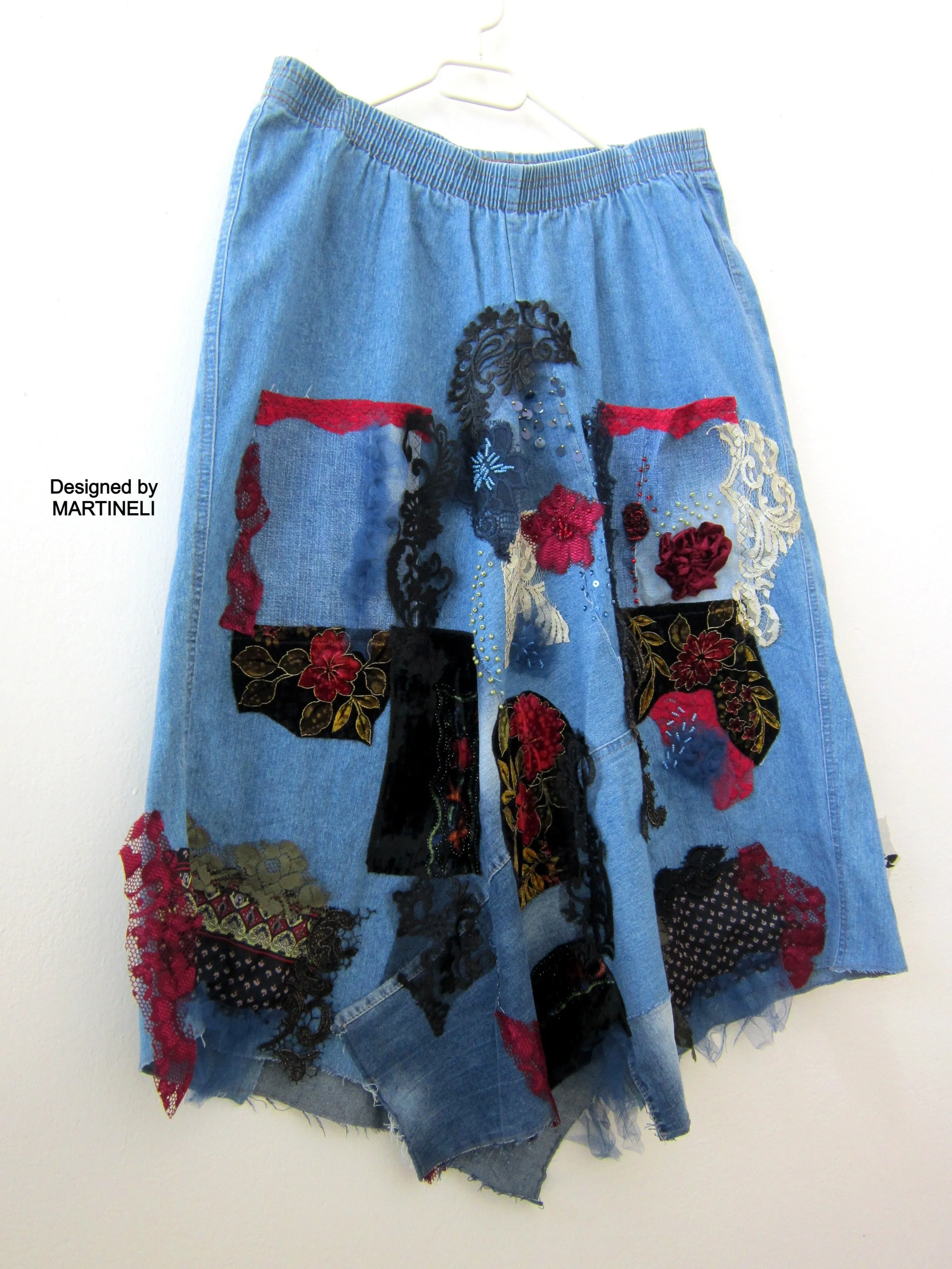 Plus Size Long Denim Skirt XL/2XL Boho Style Denim Skirt