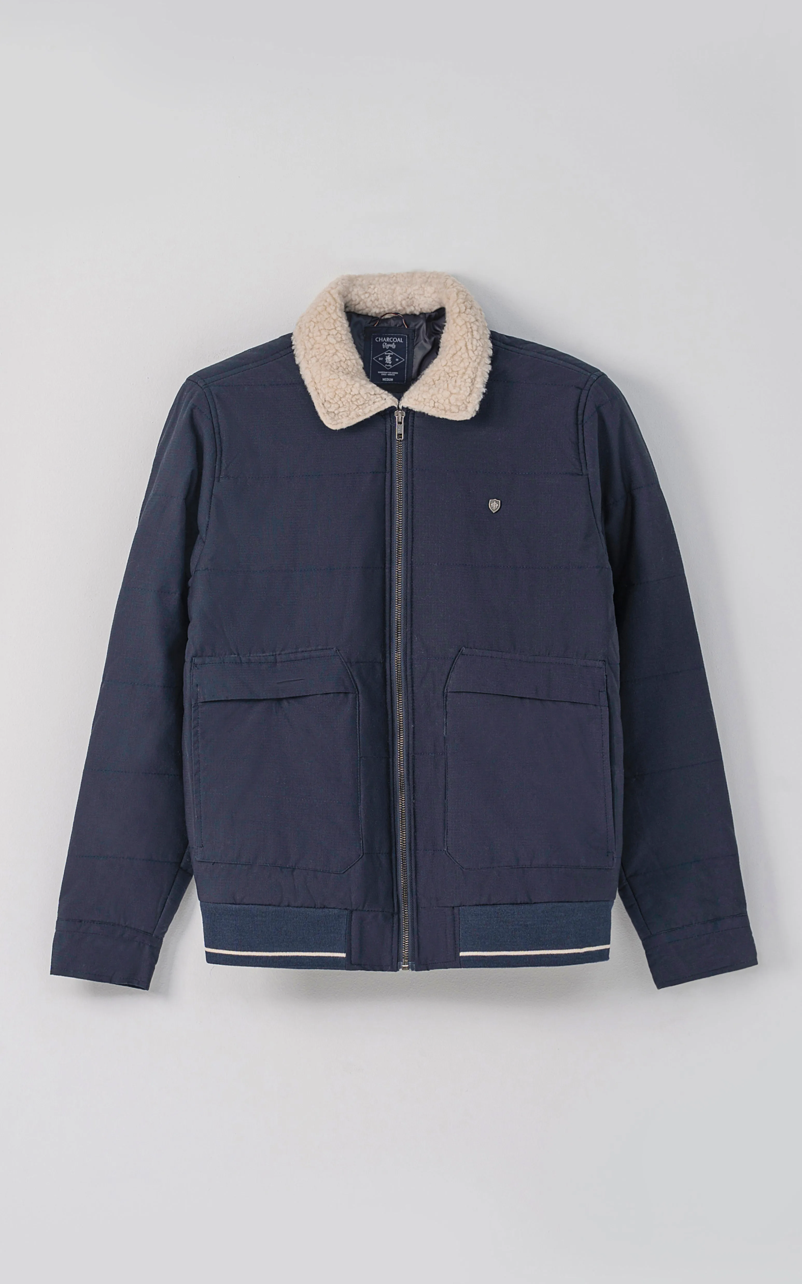 QUILTED FUR COLLAR JACKET NAVY