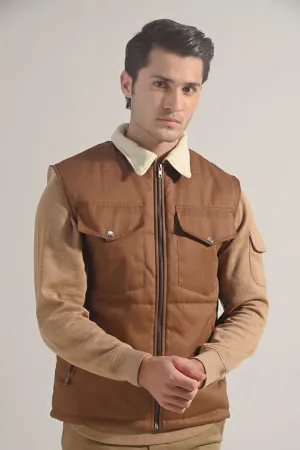 Sleeveless Cotton Jacket - Brown