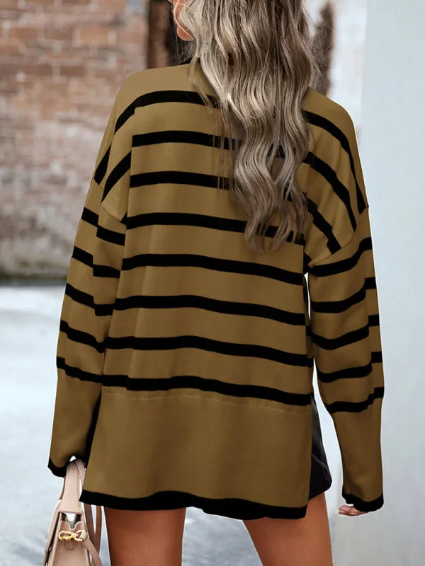 Slouchy Striped Drop Shoulder Turtleneck Sweater