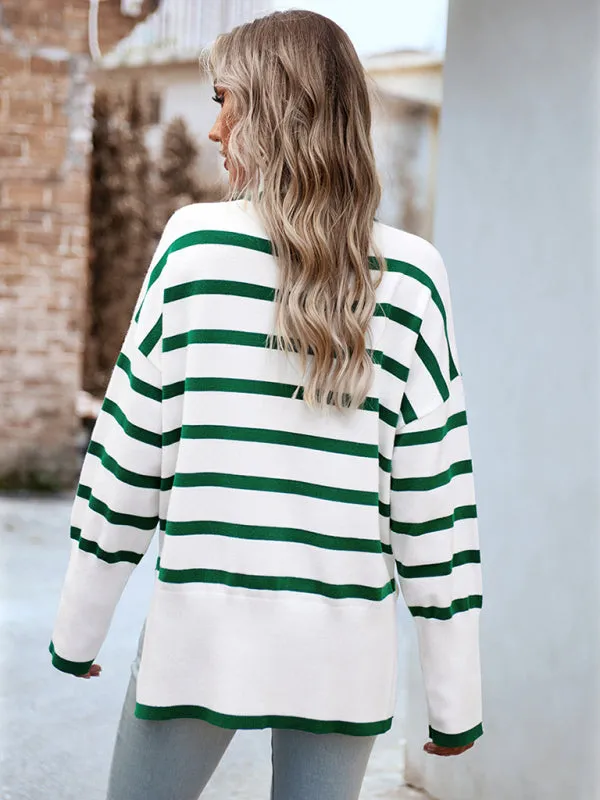 Slouchy Striped Drop Shoulder Turtleneck Sweater