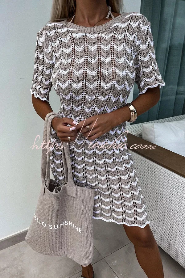 Stylish Loose Round Neck Short Sleeve Comfortable Knitted Mini Dress